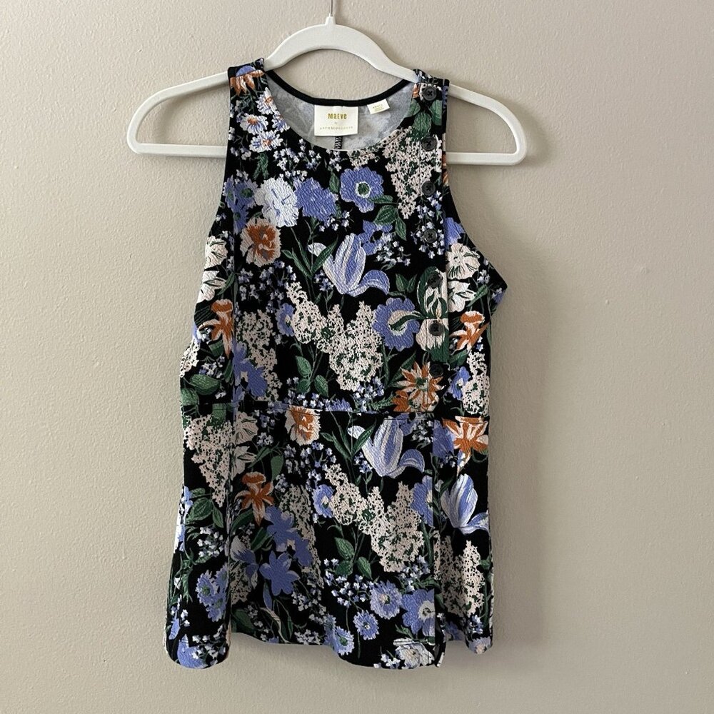 Mauve Brenner Top Anthropologie Dark Floral Classic Preppy S Blouse Coquette Blk